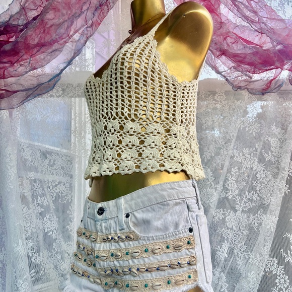 ANTHROPOLOGIE Pearl Crochet Knit Tank Top By Millau Brand- Boho Summer Look - Picture 7 of 9